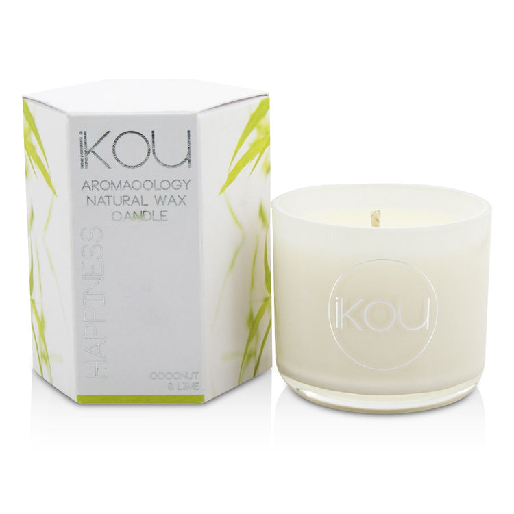 iKOU/イコウ+Eco-Luxury Aromacology Natural Wax Candle Glass - Happiness (Coconut & Lime) +(2x2) inch ブランドコスメ