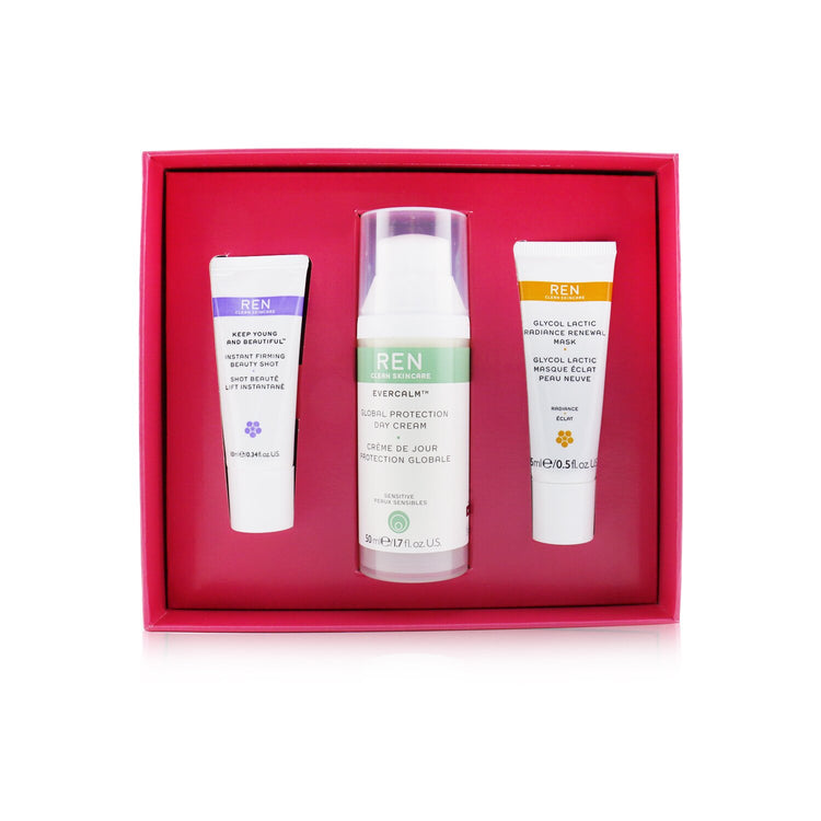 Ren/レン+フェース セット: グリコール ラテック マスク 15ml + エバーカーム デイ クリーム 50ml + キープ ヤング & ビューティフル ビューティー ショット 10ml +3pcs ブランドコスメ