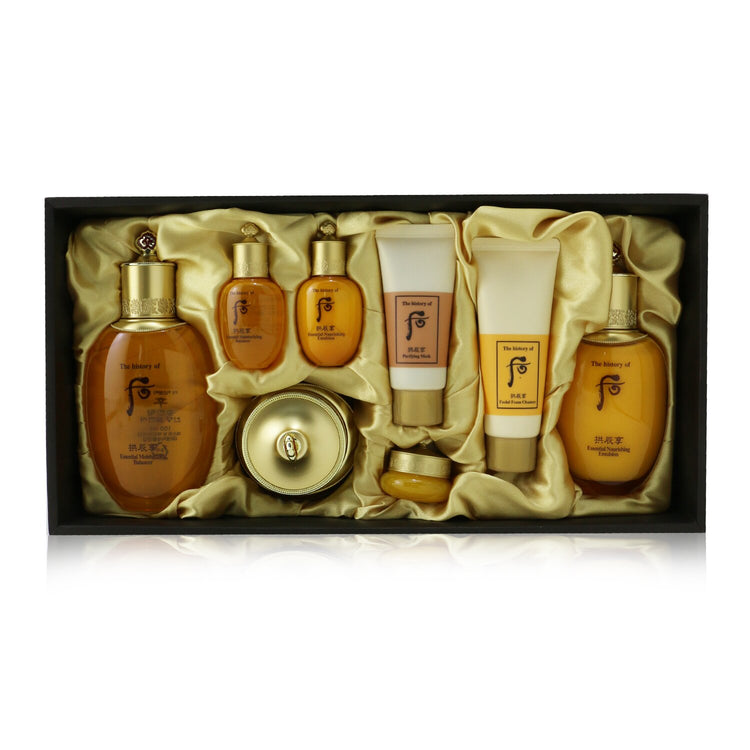 Gongjinhyang Essential Set: Balancer (150ml+20ml) + Emulsion (110ml + 20ml ) + Cream 30ml + Eye Cream 4ml + Cleanser 40ml + Mask 30ml