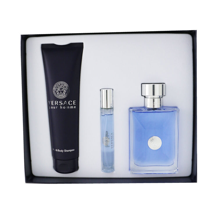 Versace/ヴェルサーチ+ヴェルサーチPour Hommeセット:オードトワレスプレー100ml / 3.4oz +オードトワレスプレー10ml / 0.3oz +ヘア&ボディシャンプー150ml / 5oz+3pcs ブランドコスメ