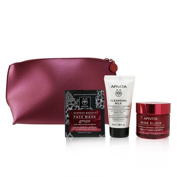 Wine Elixir Firmness & Lifted Contours Set: Lift Rich Cream 50ml+ Cleansing Milk 50ml+ Grape Face Mask 2x8ml