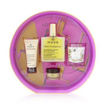 Prodigieusement Culte Set: Huile Prodigieuse Dry Oil 100ml + Reve De Miel Hand Cream 30ml + Reve De Miel Honey Lip Balm 15g + Prodigieux Candle 70g